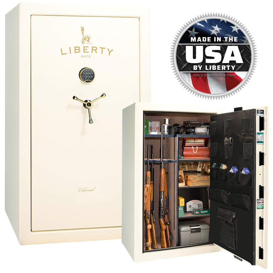 Liberty Colonial 30 Safe in White Gloss with Brass.