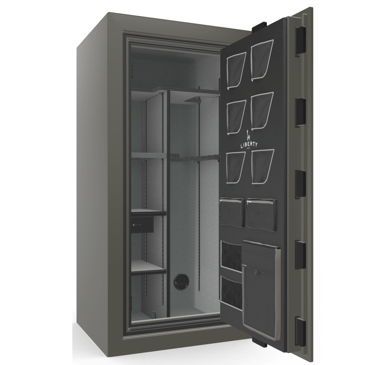 Liberty Safe Classic Plus 25 in Feathered Gray Gloss, open door.