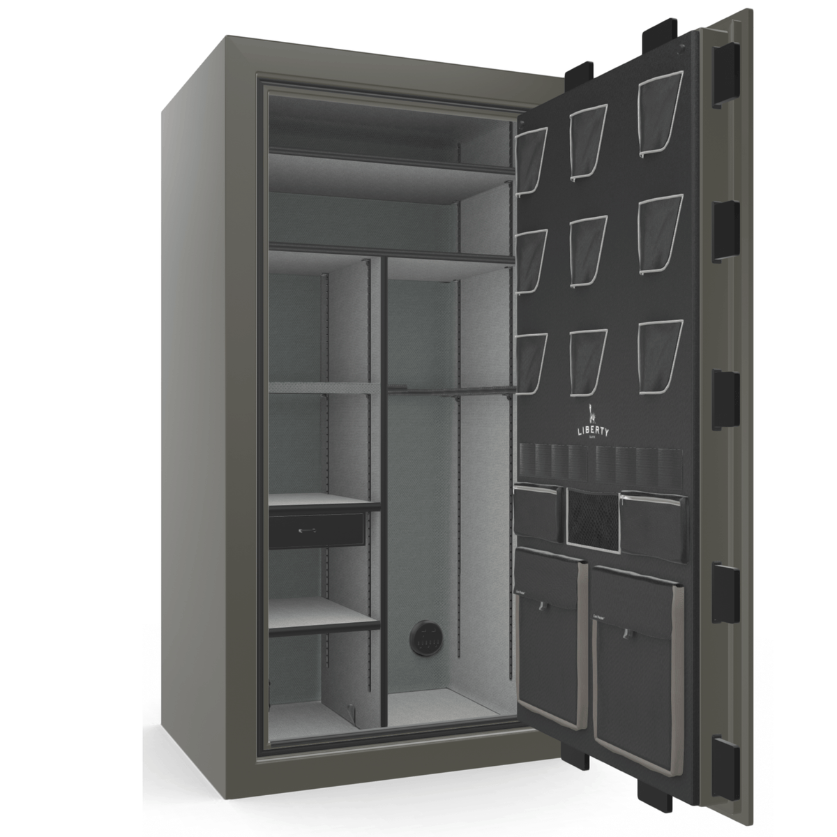 Liberty Safe Classic Plus 40 in Feathered Gray Gloss, open door.