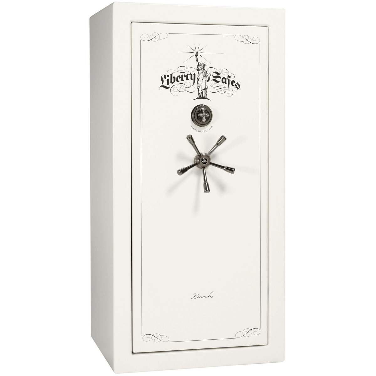 Liberty Lincoln 25 Safe in White Gloss with Black Chrome Mechanical Lock.