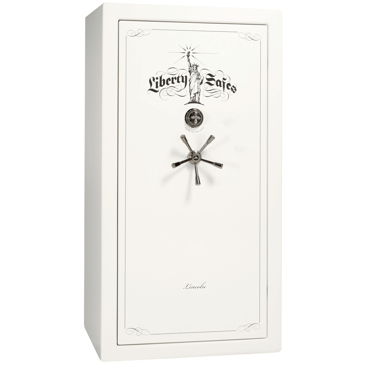Liberty Lincoln 40 Safe in White Gloss with Black Chrome Mechanical Lock.