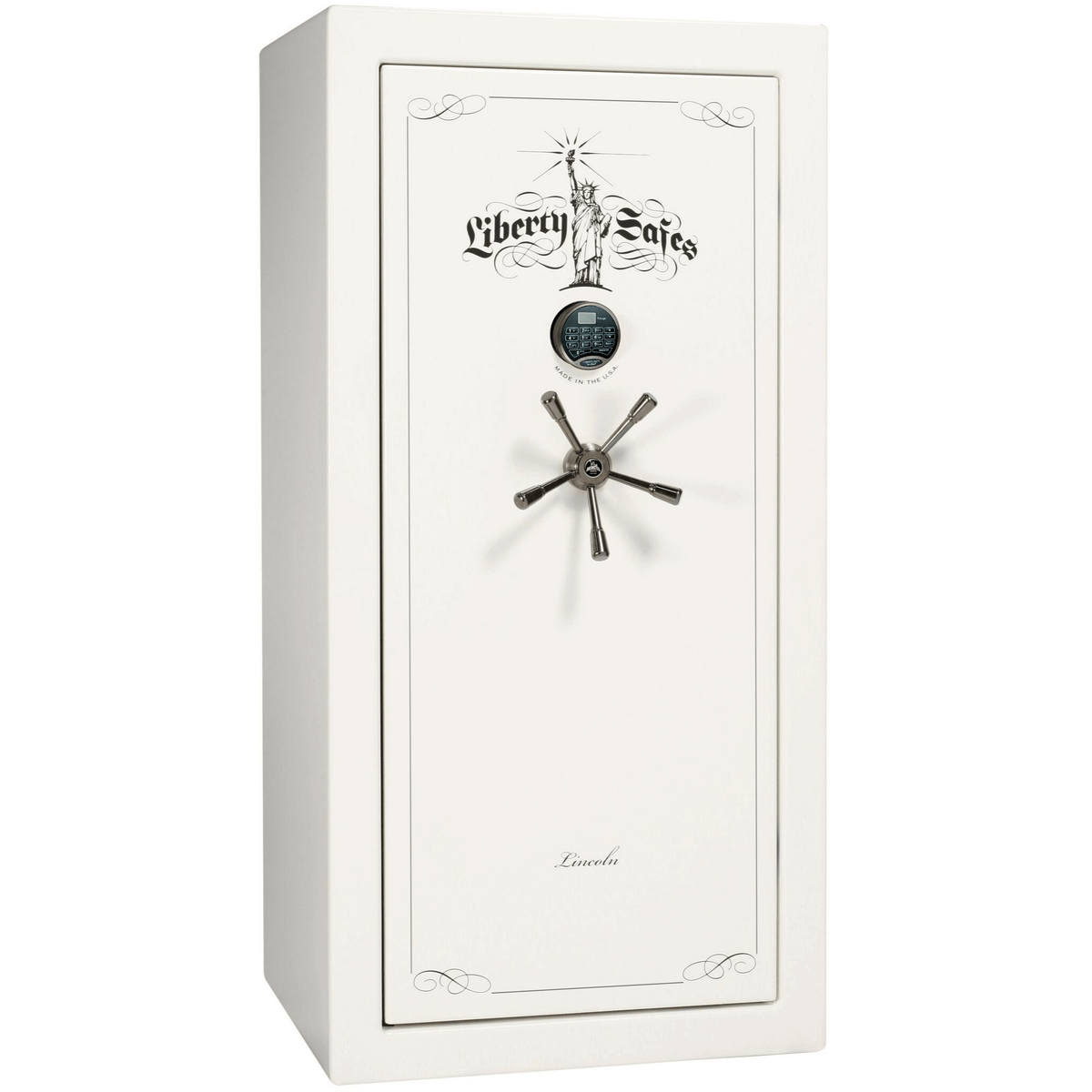 Liberty Lincoln 25 Safe in White Gloss with Black Chrome Electronic Lock.