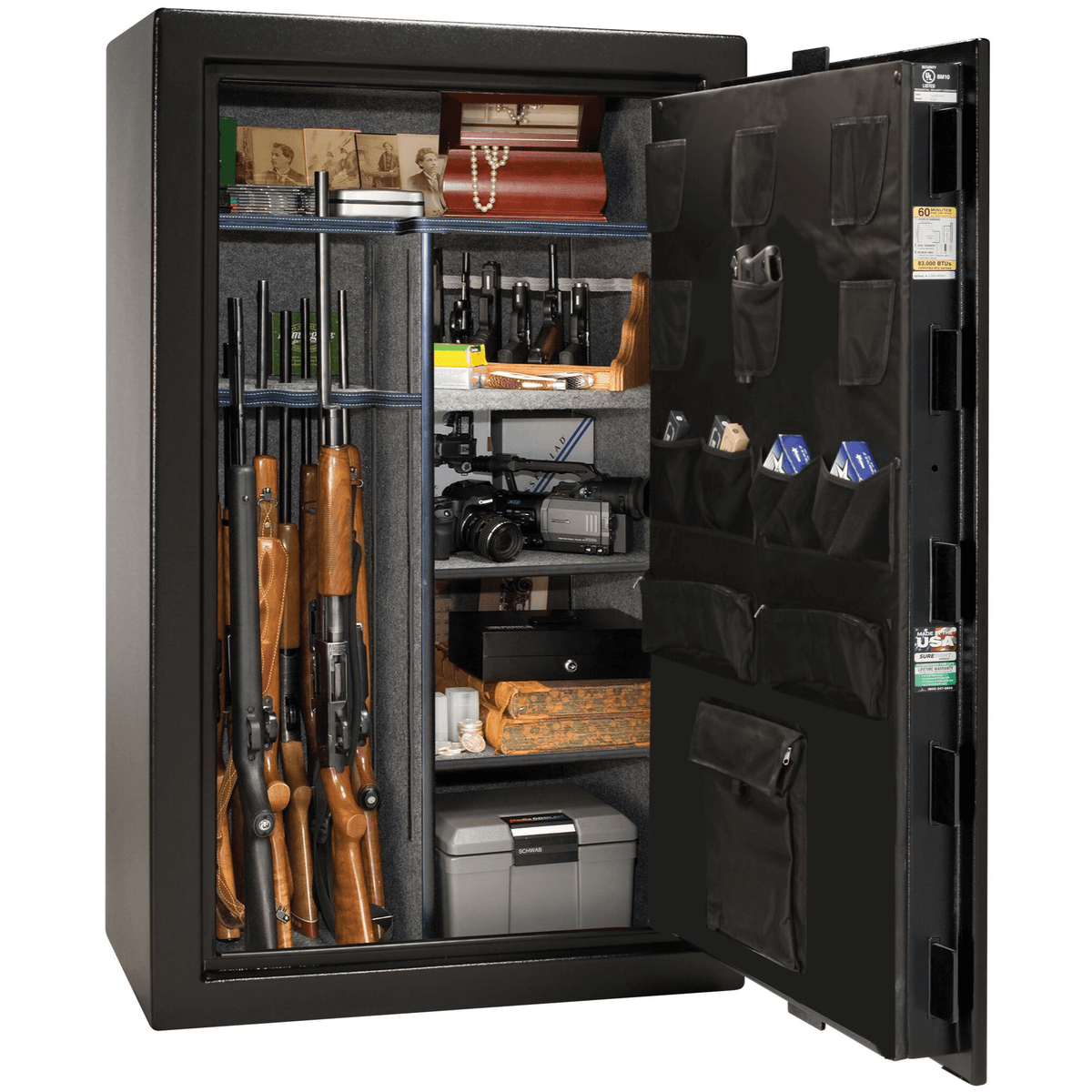 Liberty Colonial 30 Safe in Textured Black, Open.