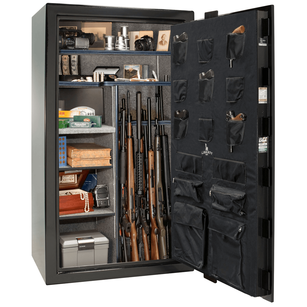 Liberty Colonial 50 Safe in Textured Black, Open.