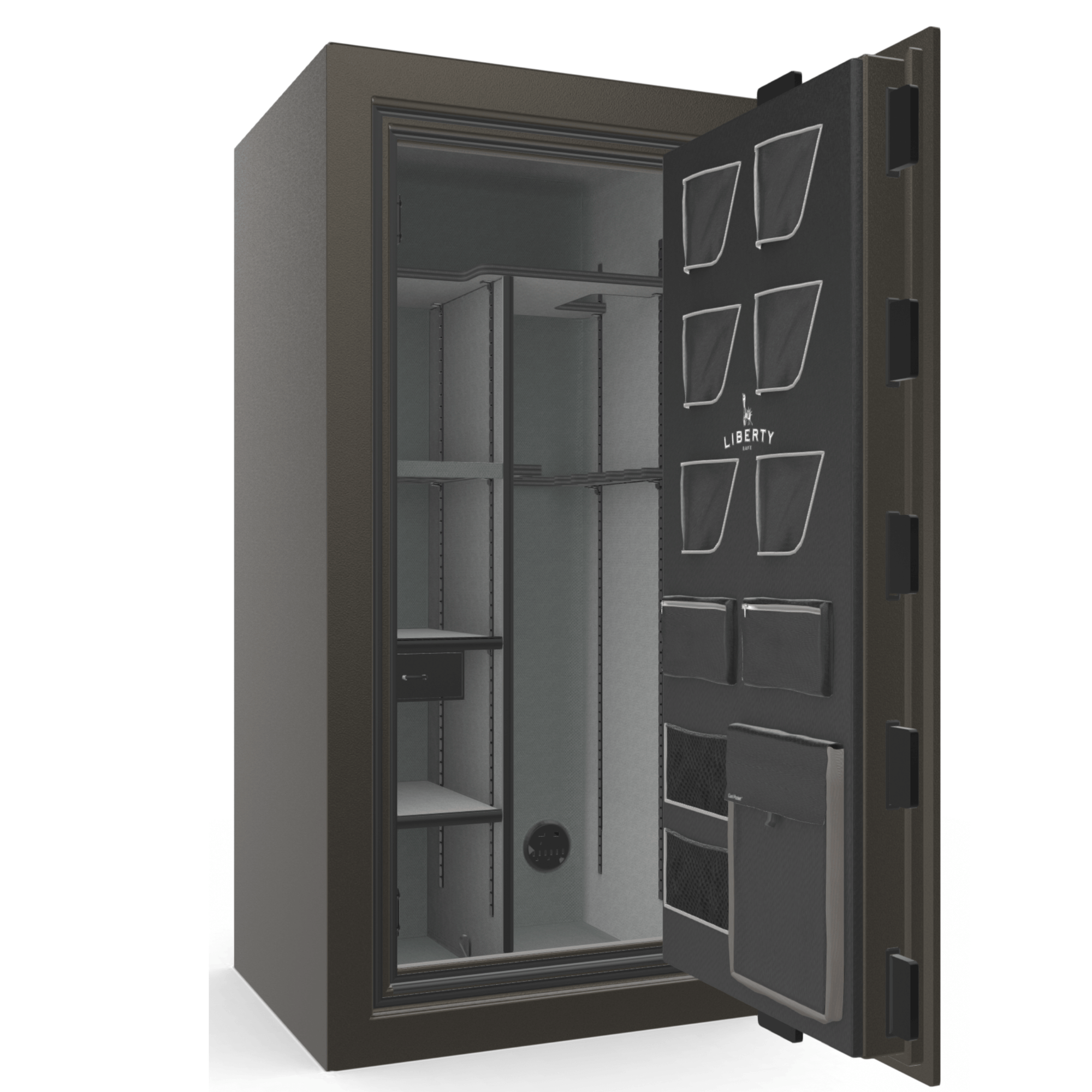 Liberty Safe Classic Plus 25 in Gray Marble with Black Chrome Electronic Lock, closed door.