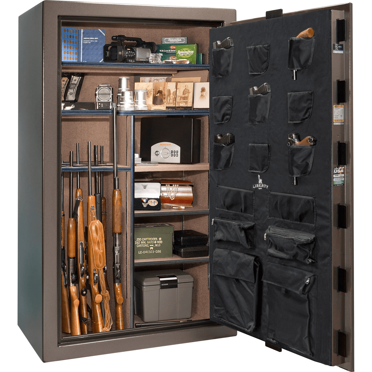 Liberty Colonial 50 Safe in Textured Bronze, Open.