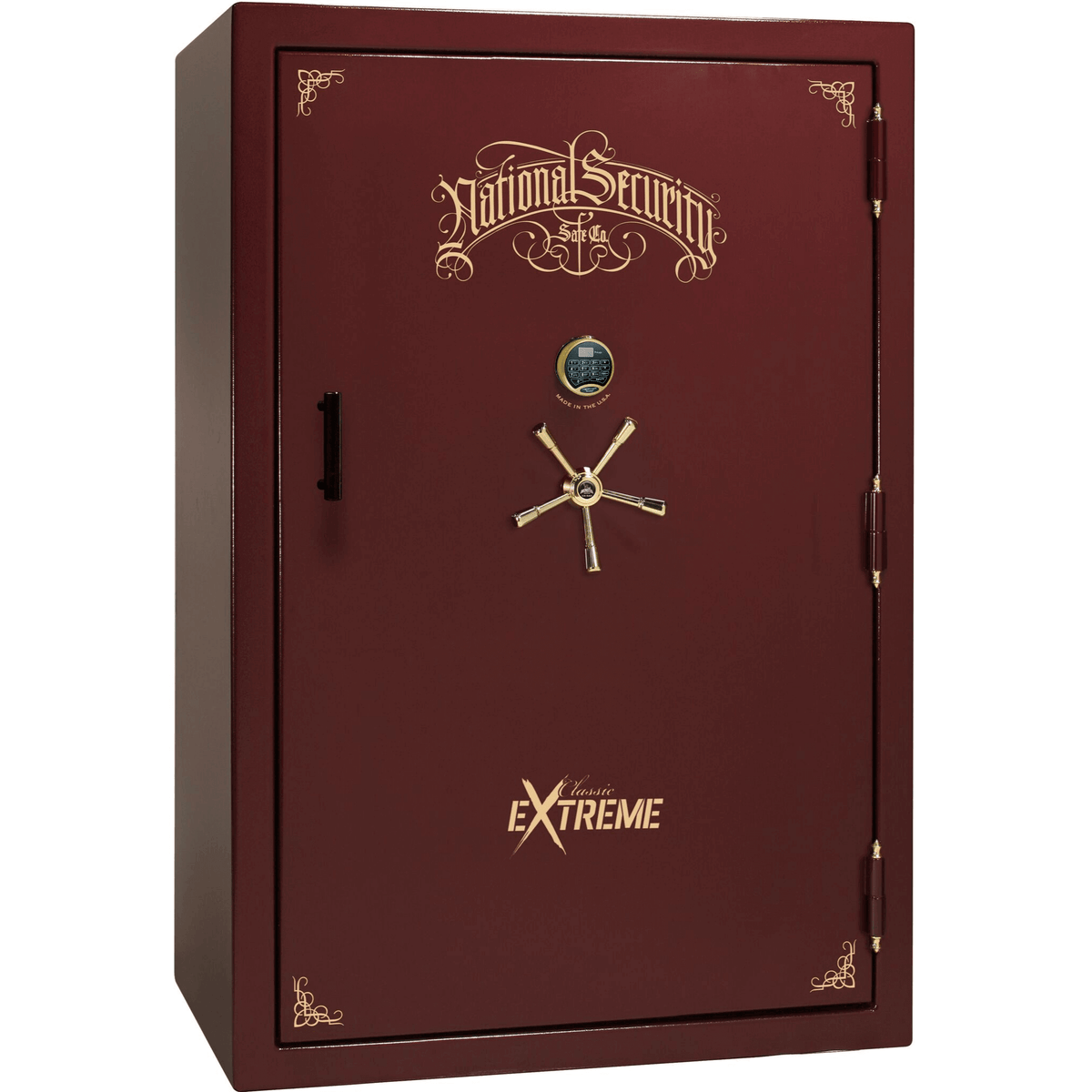 Liberty Classic Select Extreme Wide Body Safe in Burgundy Marble with Brass Electronic Lock.