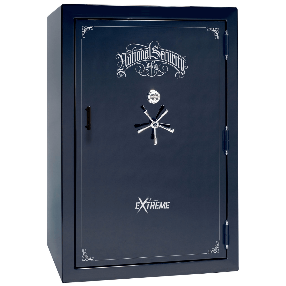 Liberty Classic Select Extreme Wide Body Safe in Blue Gloss with Chrome Mechanical Lock.