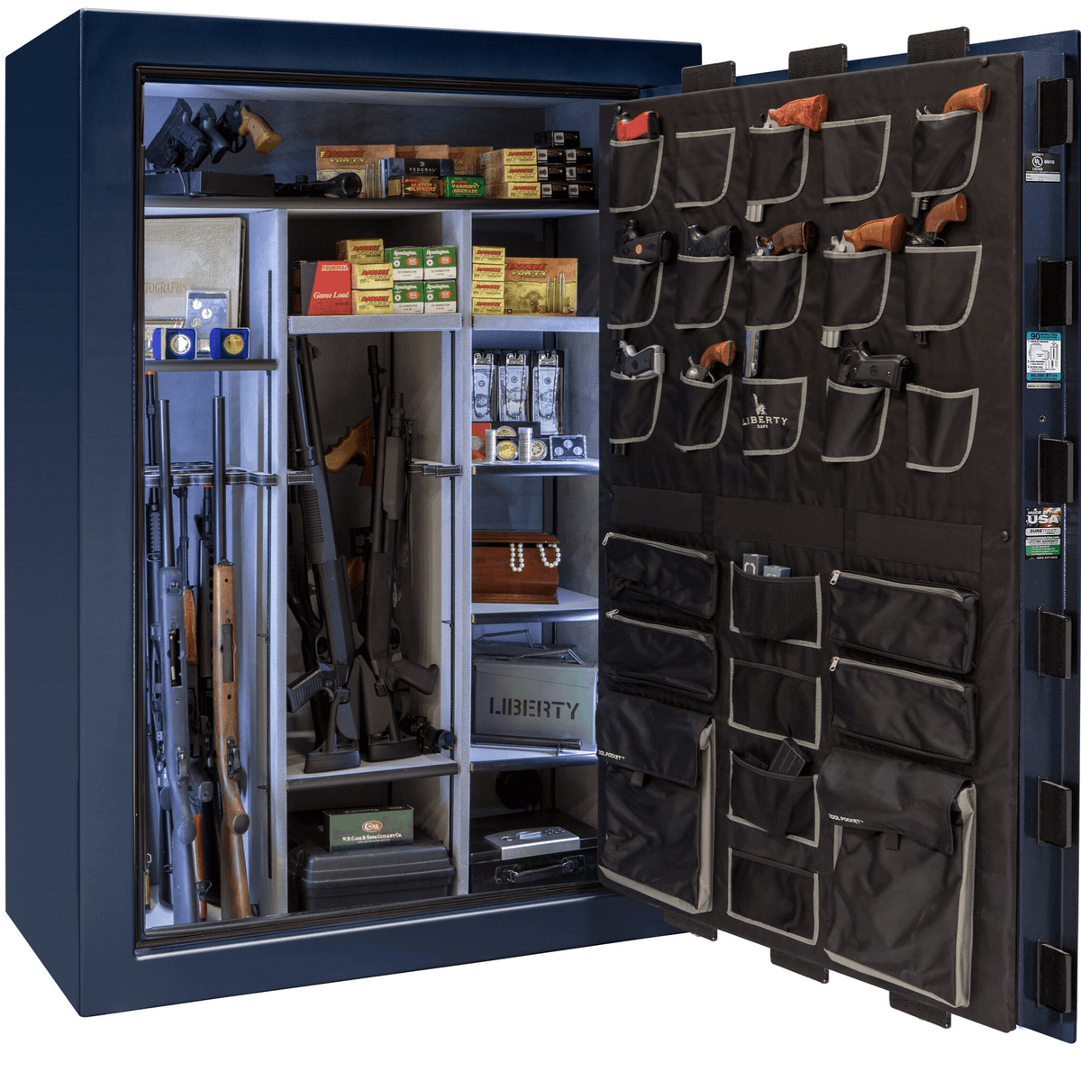 Liberty Classic Select Extreme Wide Body Safe in Blue Gloss, open.
