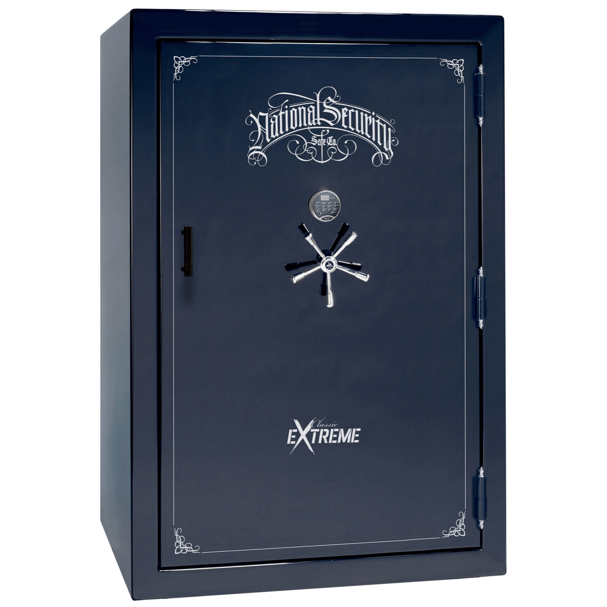 Liberty Classic Select Extreme Wide Body Safe in Blue Gloss with Chrome Electronic Lock.