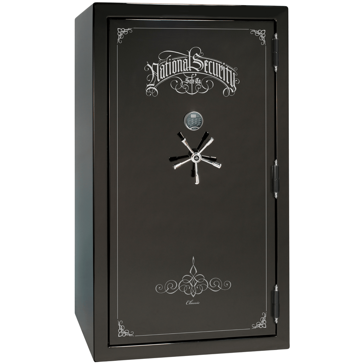 Liberty Safe Classic Plus 50 in Black Gloss with Chrome Electronic Lock, closed door.