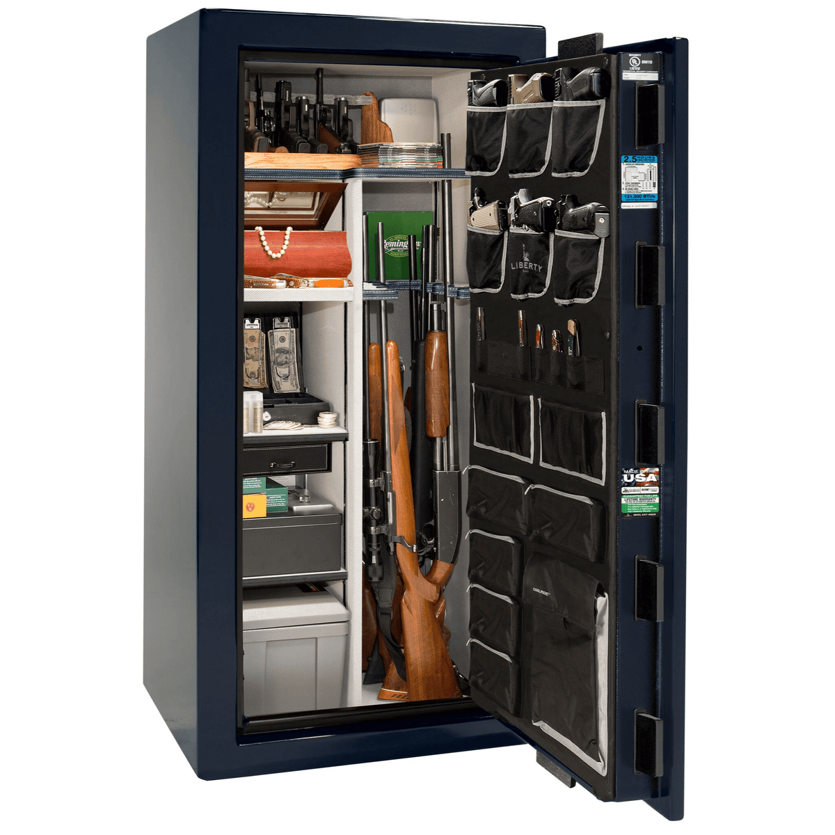 Liberty Safe National Magnum 25 in Blue Gloss, open door.