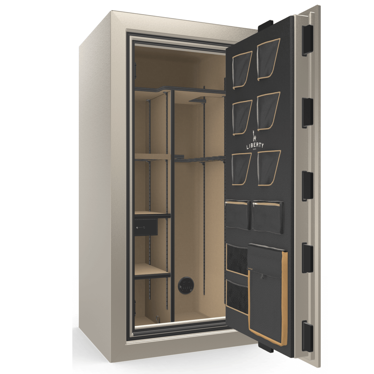 Liberty Safe Classic Plus 25 in Feathered Champagne Gloss, open door.