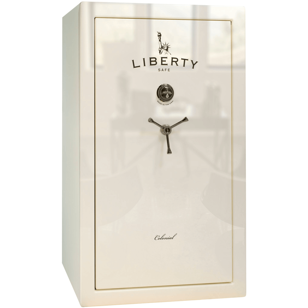Liberty Colonial 30 Safe in White Gloss with Black Chrome Mechanical Lock.