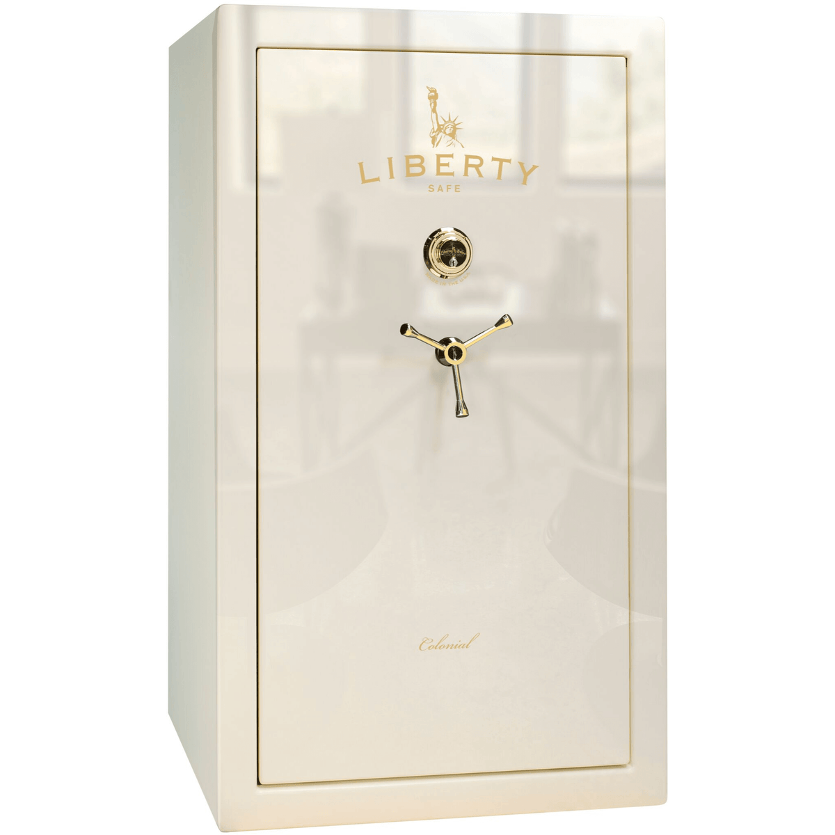 Liberty Colonial 30 Safe in White Gloss with Brass Mechanical Lock.