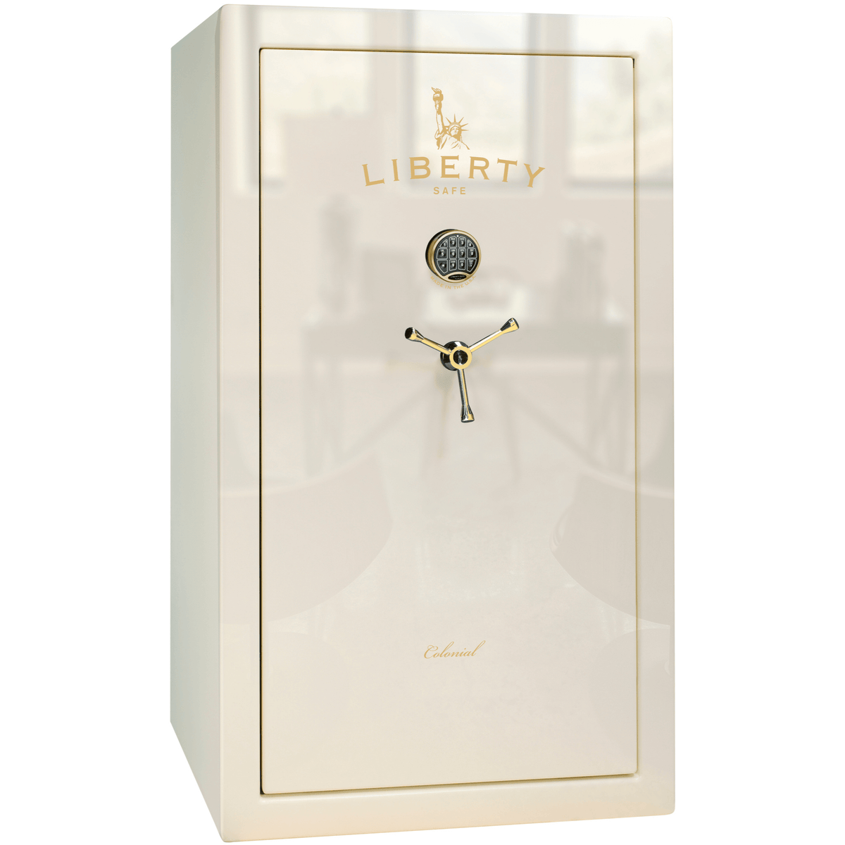 Liberty Colonial 30 Safe in White Gloss with Brass Electronic Lock.