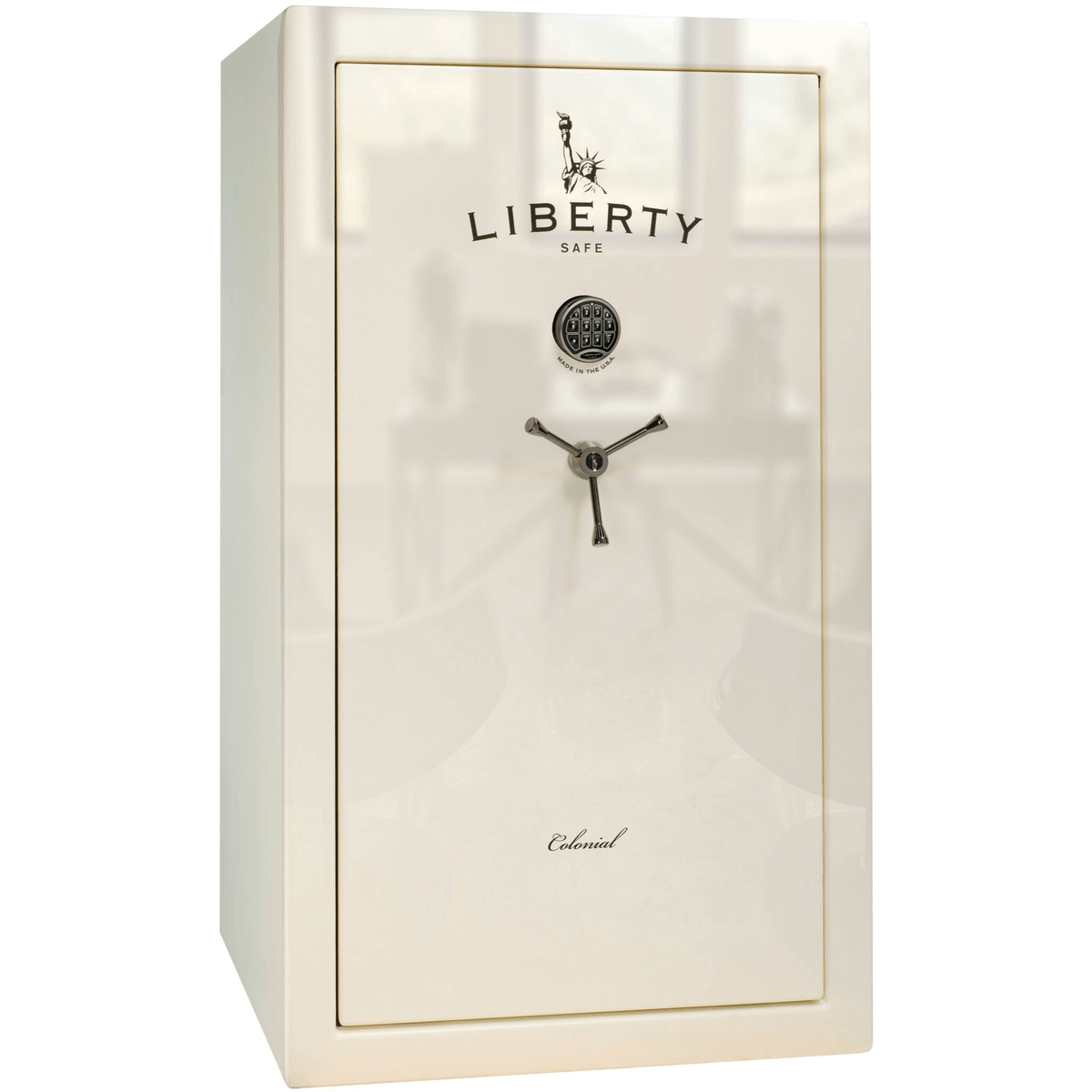 Liberty Colonial 30 Safe in White Gloss with Black Chrome Electronic Lock.