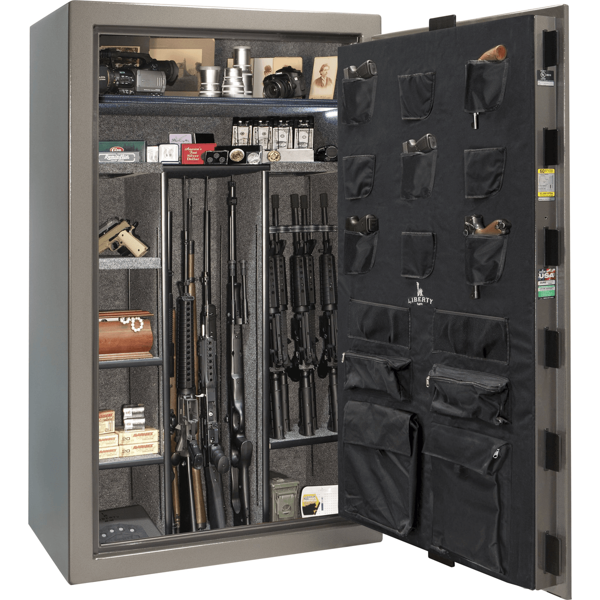Liberty Colonial 50 Extreme Safe in Gray Gloss, open.