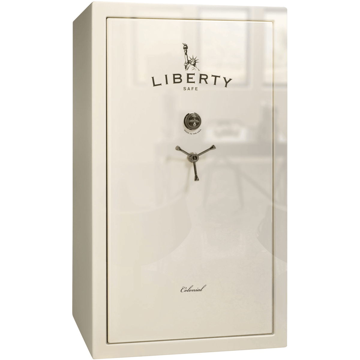 Liberty Colonial 50 Safe in White Gloss with Black Chrome Mechanical Lock.