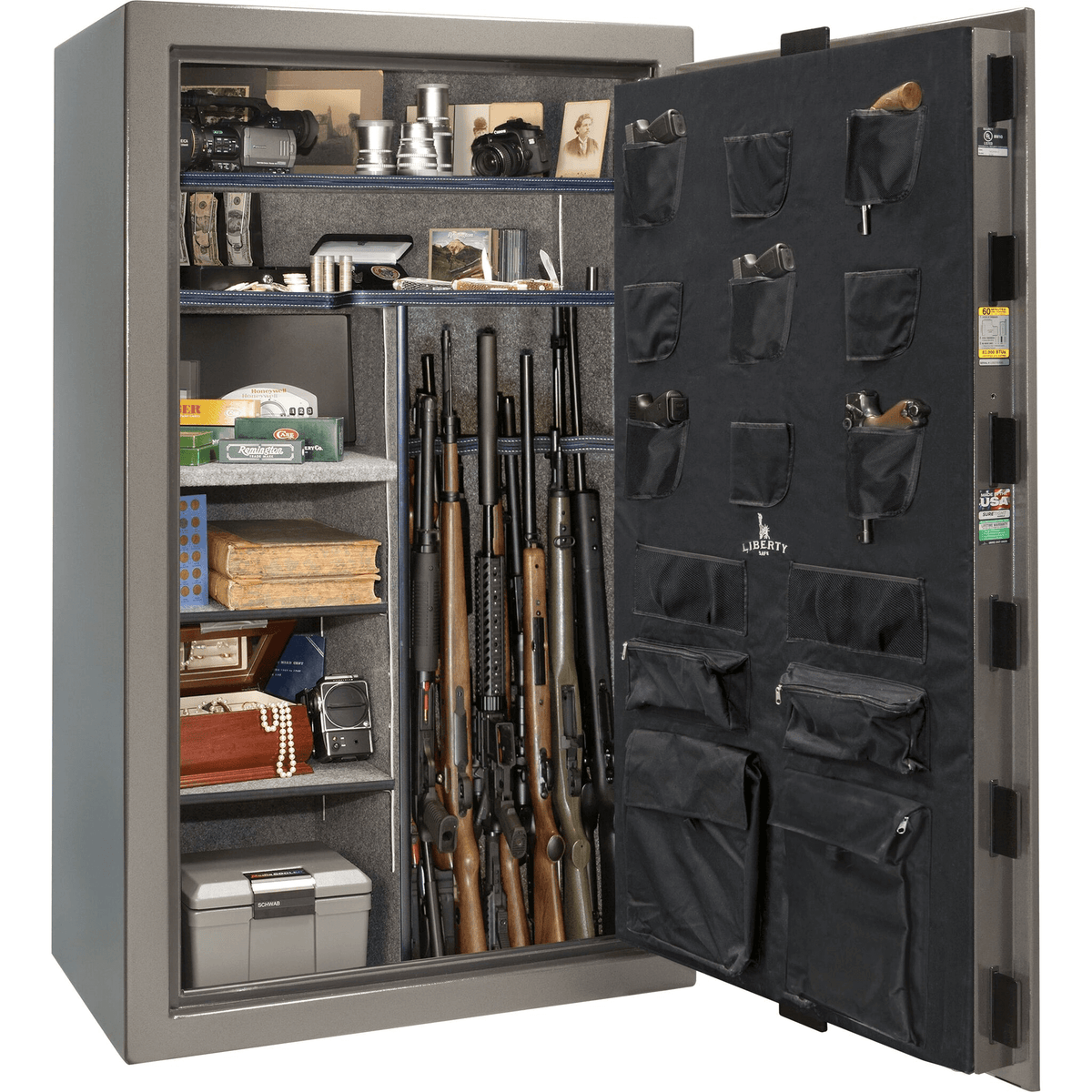 Liberty Colonial 50 Safe in Gray Gloss, open.