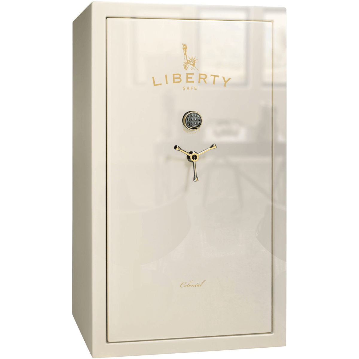 Liberty Colonial 50 Safe in White Gloss with Brass Electronic Lock.