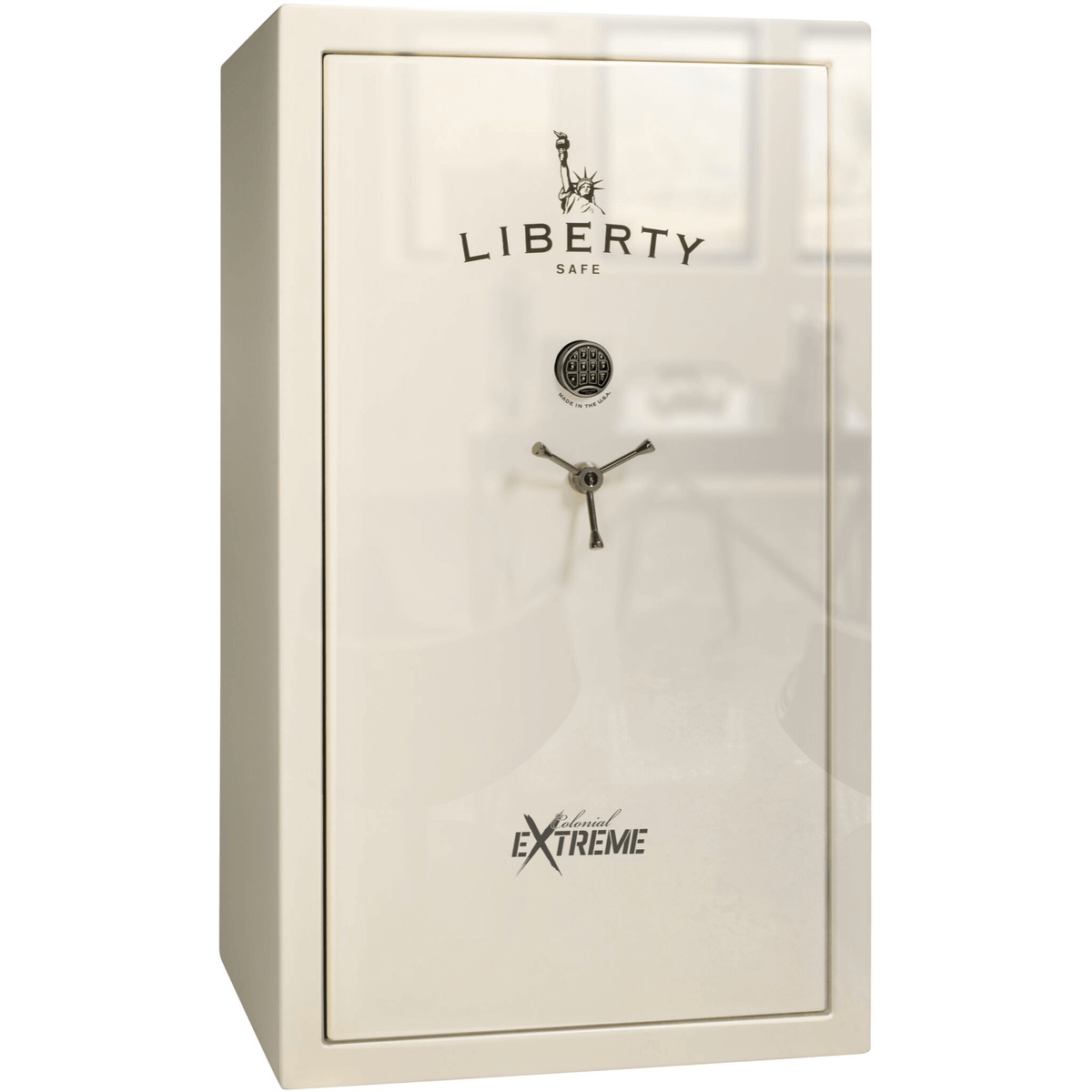 Liberty Colonial 50 Extreme Safe in White Gloss with Black Chrome Electronic Lock.