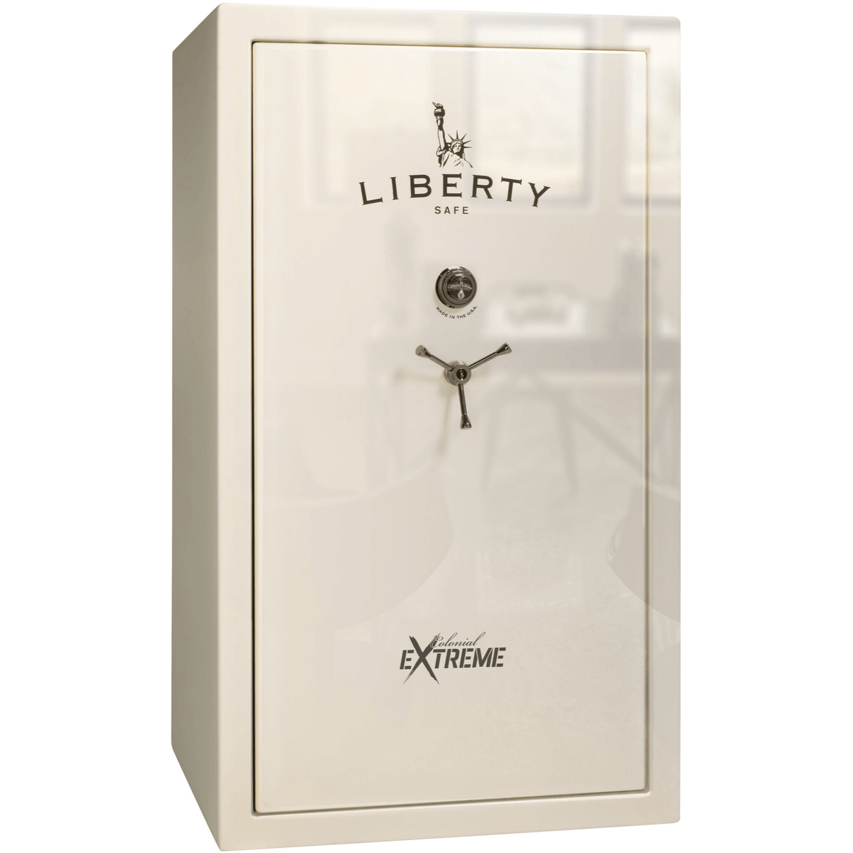 Liberty Colonial 50 Extreme Safe in White Gloss with Black Chrome Mechanical Lock.