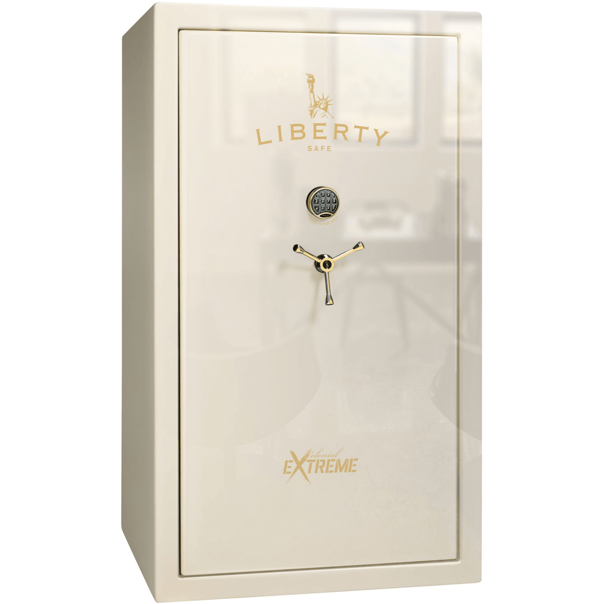 Liberty Colonial 50 Extreme Safe in White Gloss with Brass Electronic Lock.