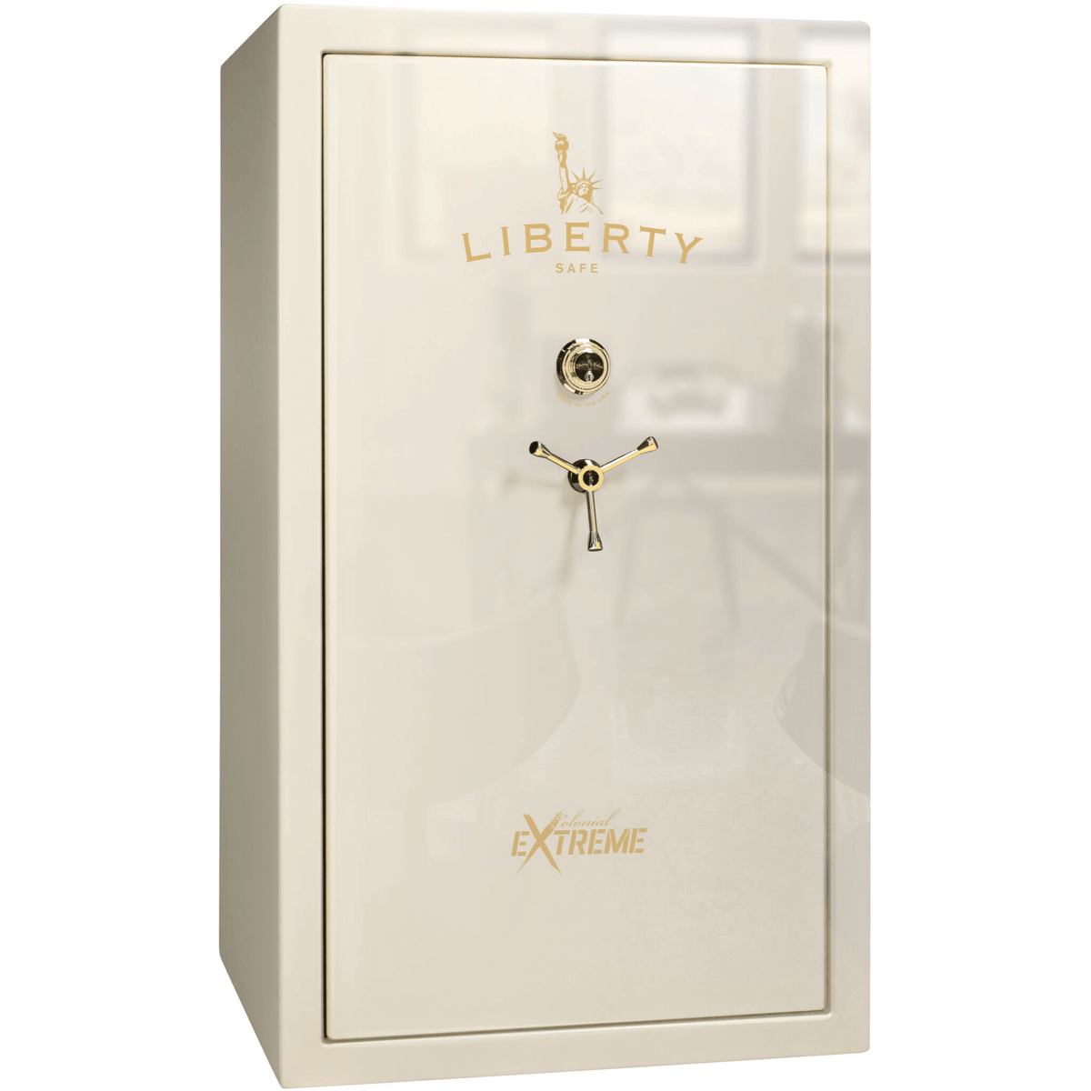 Liberty Colonial 50 Extreme Safe in White Gloss with Brass Mechanical Lock.