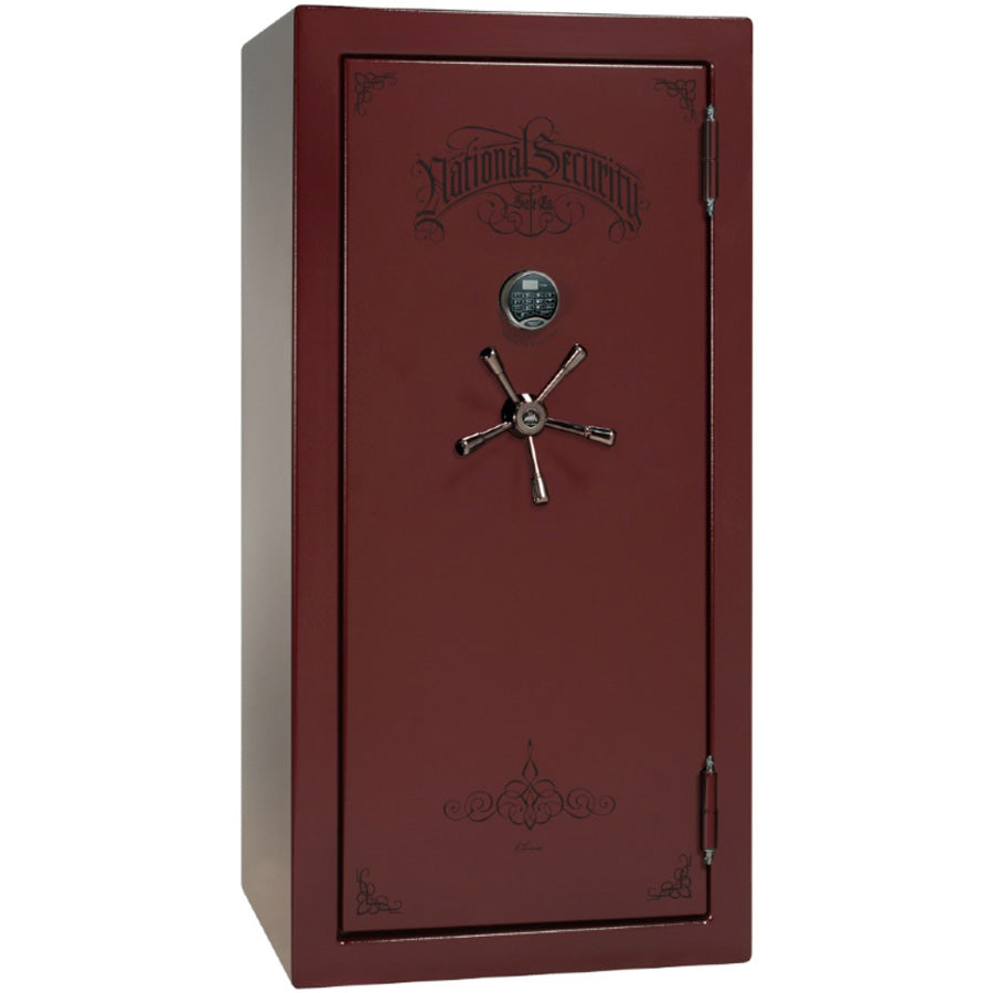 Liberty Safe Classic Plus 25 in Burgundy Marble with Black Chrome Electronic Lock, closed door.