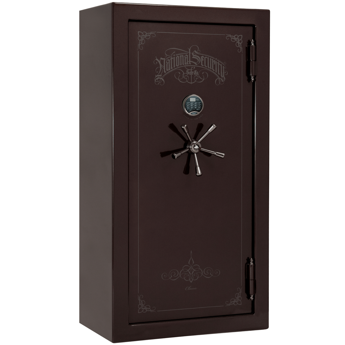 Liberty Safe Classic Plus 25 in Black Cherry Gloss with Black Chrome Electronic Lock, closed door.