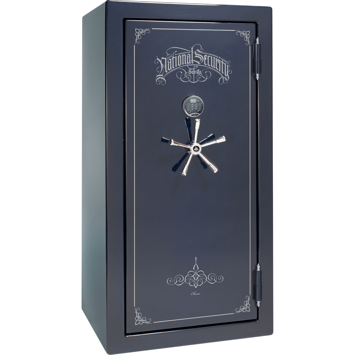 Liberty Safe Classic Plus 25 in Blue Gloss with Chrome Electronic Lock, closed door.