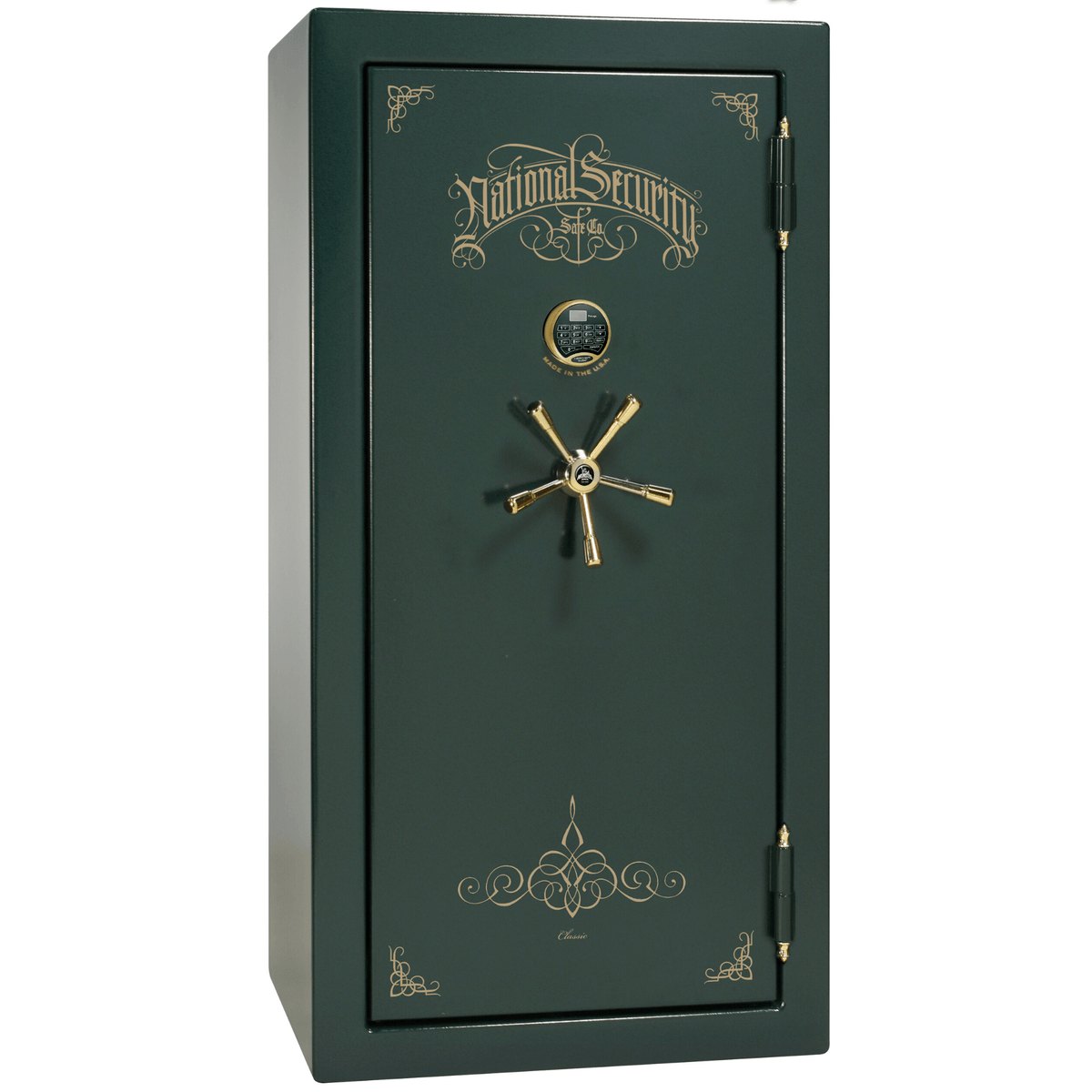 Liberty Safe Classic Plus 25 in Green Marble with Brass Electronic Lock, closed door.