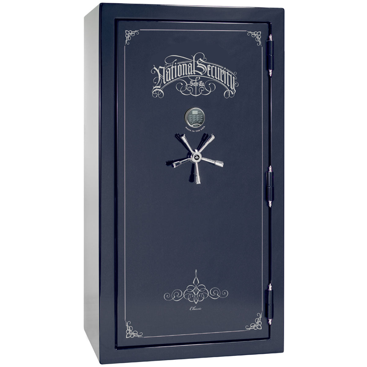 Liberty Safe Classic Plus 40 in Blue Gloss with Chrome Electronic Lock, closed door.