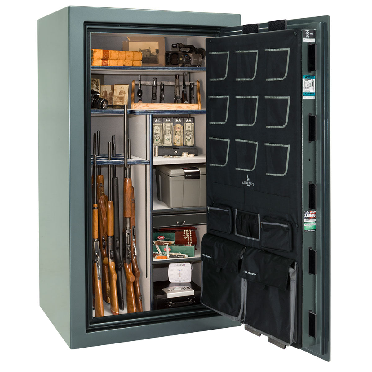 Liberty Safe Classic Plus 40 in Forest Mist Gloss, open door.