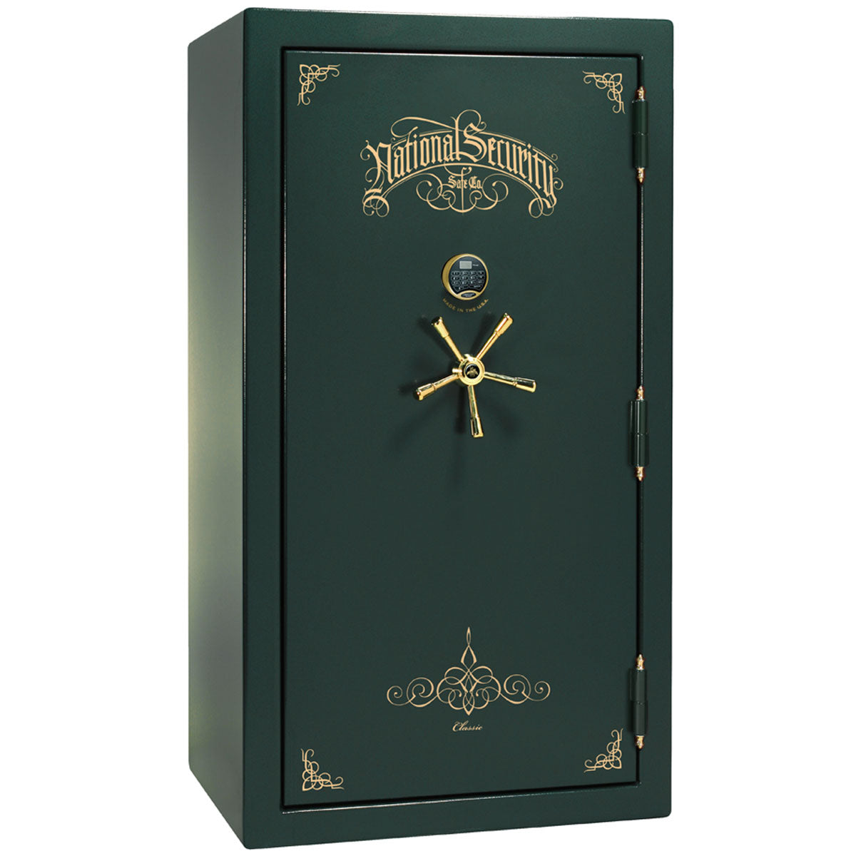 Liberty Safe Classic Plus 40 in Green Marble with Brass Electronic Lock, closed door.