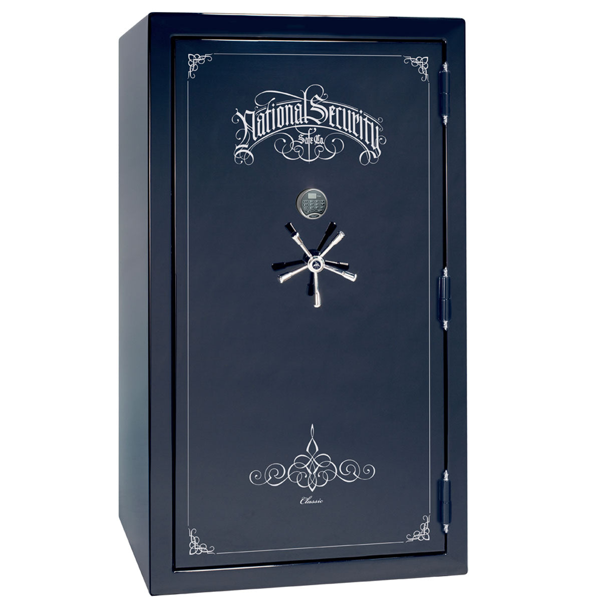 Liberty Safe Classic Plus 50 in Blue Gloss with Chrome Electronic Lock, closed door.