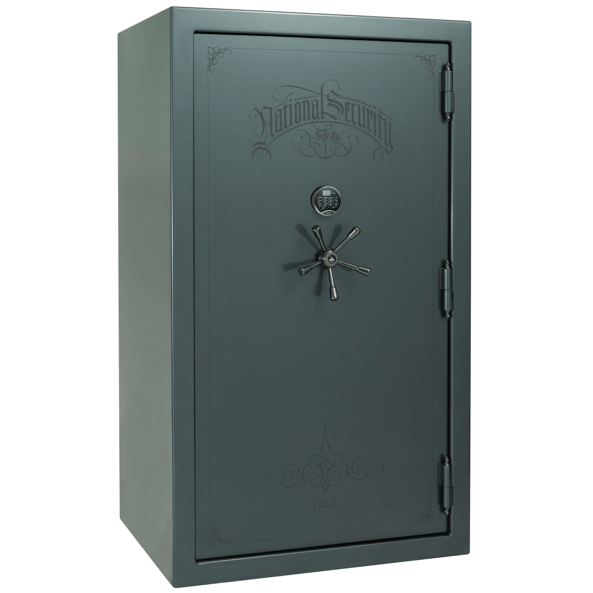Liberty Safe Classic Plus 50 in Forest Mist Gloss with Black Chrome Electronic Lock, closed door.