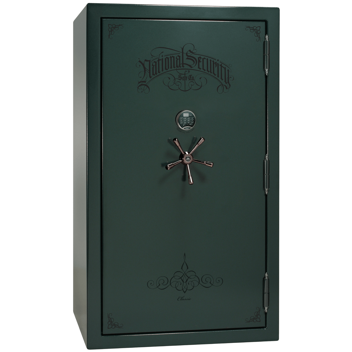 Liberty Safe Classic Plus 50 in Green Marble with Black Chrome Electronic Lock, closed door.