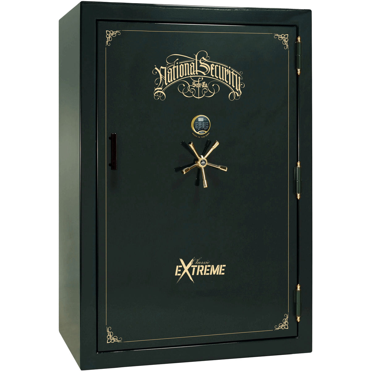 Liberty Classic Select Extreme Wide Body Safe in Green Gloss with Brass Electronic Lock.