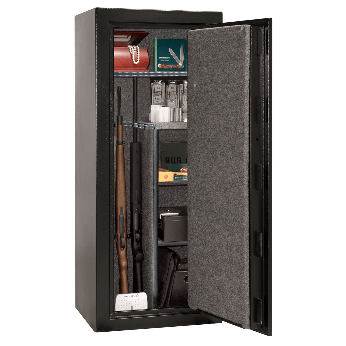 Open CENTURION 18 Safe in Textured Black with Black Electronic Lock, open.