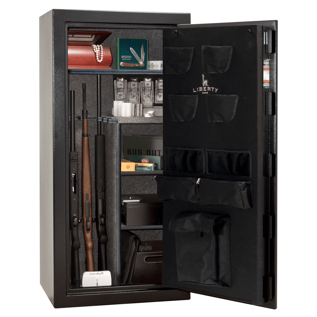Open CENTURION 24 Safe in Textured Black with Chrome Electronic Lock, open.