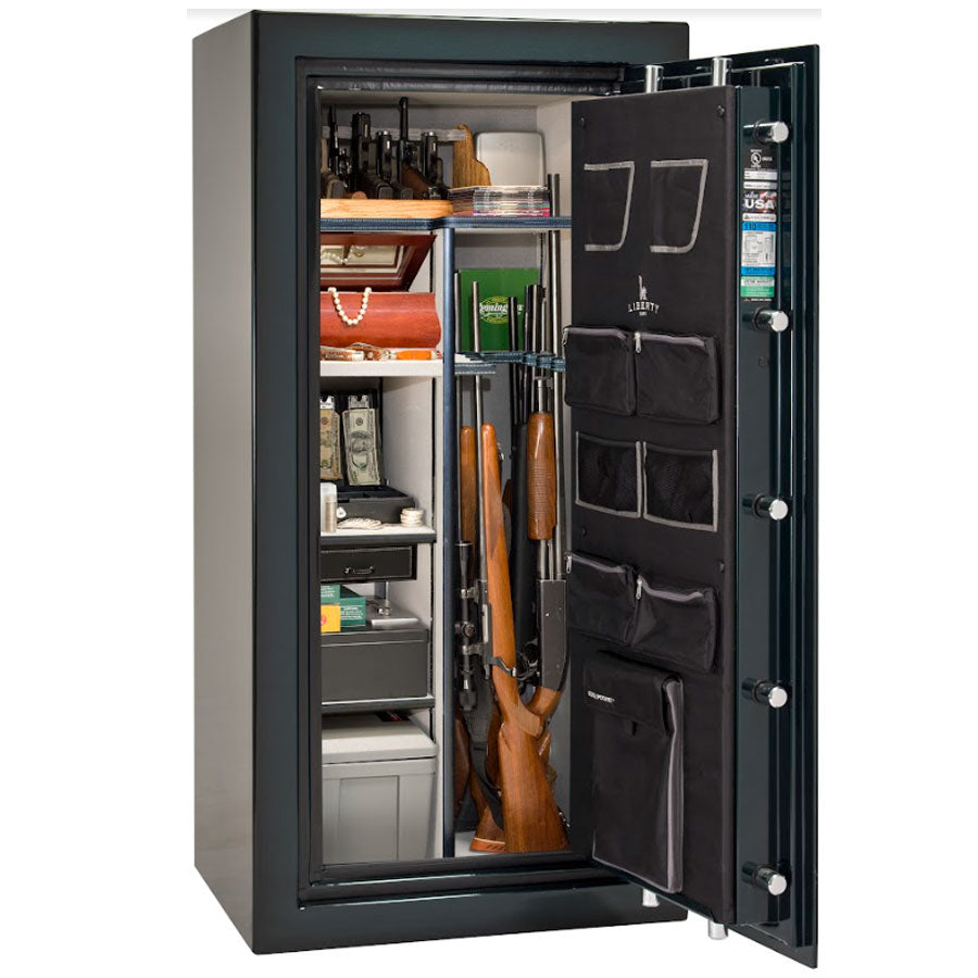 Liberty Safe Classic Plus 25 in Feathered Green Gloss, open door. 