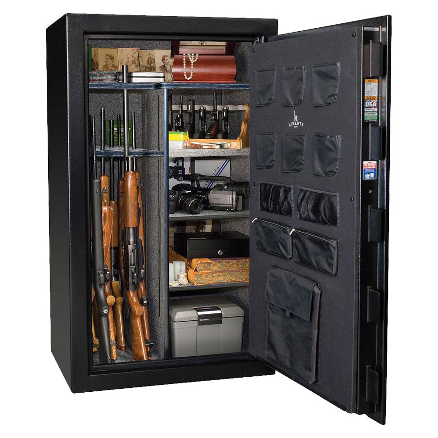Liberty Safe&#39;s FREEDOM 36 in textured black exterior surface finish, door open.