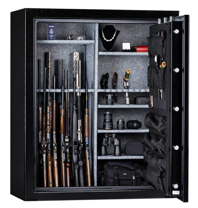 KB5950EXS in textured black with chrome electronic lock, door open.