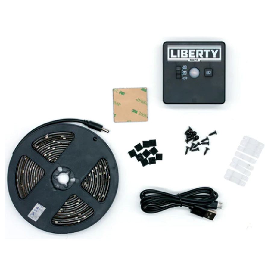 Liberty Safe&#39;s Glowflex lighting kit with all parts.