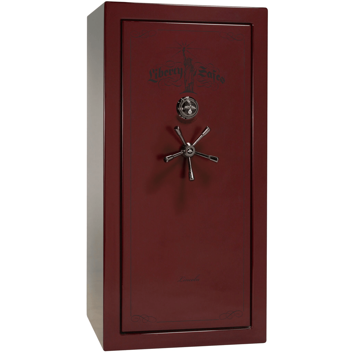 Liberty Lincoln 25 Safe in Burgundy Gloss with Black Chrome Mechanical Lock.