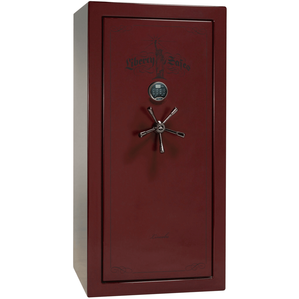 Liberty Lincoln 25 Safe in Burgundy Gloss with Black Chrome Electronic Lock.