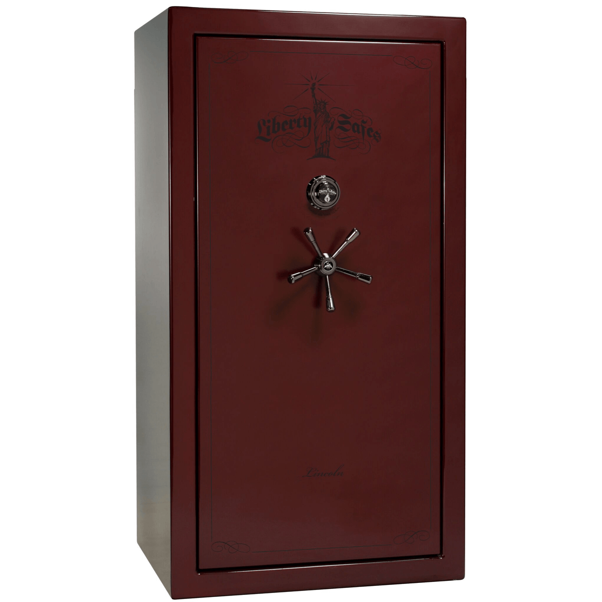 Liberty Lincoln 40 Safe in Burgundy Gloss with Black Chrome Mechanical Lock.