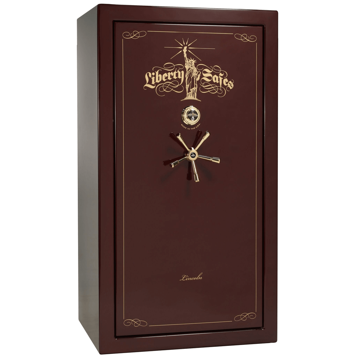 Liberty Lincoln 40 Safe in Burgundy Gloss with Brass Mechanical Lock.